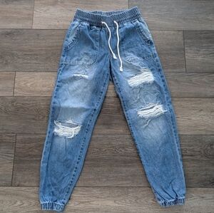 Celebrity Pink Distressed Pull On Jogger Jeans Sz XS Elastic Waist Grunge HipHop